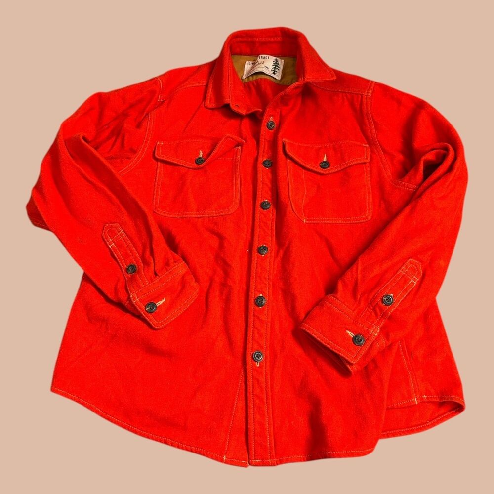 Line Of Trade Melton Overshirt Jacket Size Large Orange Wool Button Down